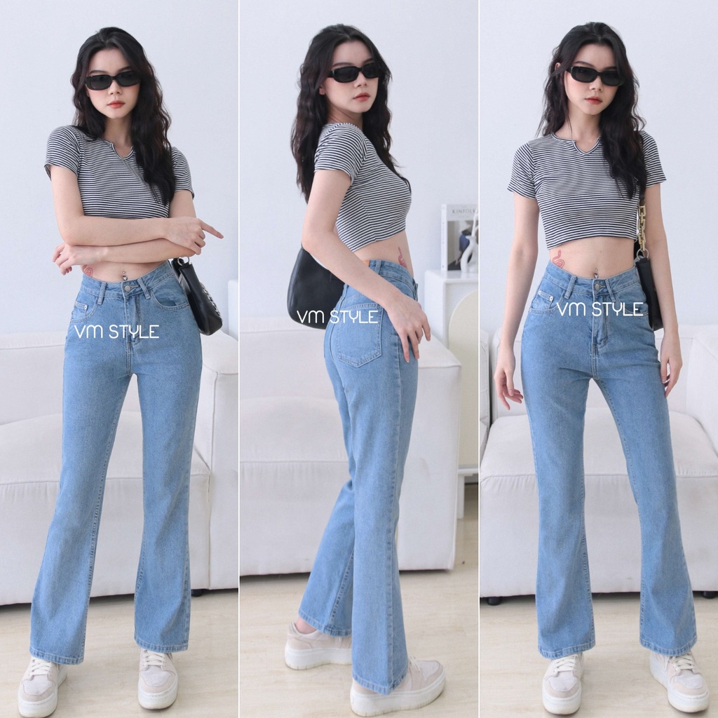 Quần jean nữ ống loe VM Shop, quần bò xanh hách dáng N196 QJL00018