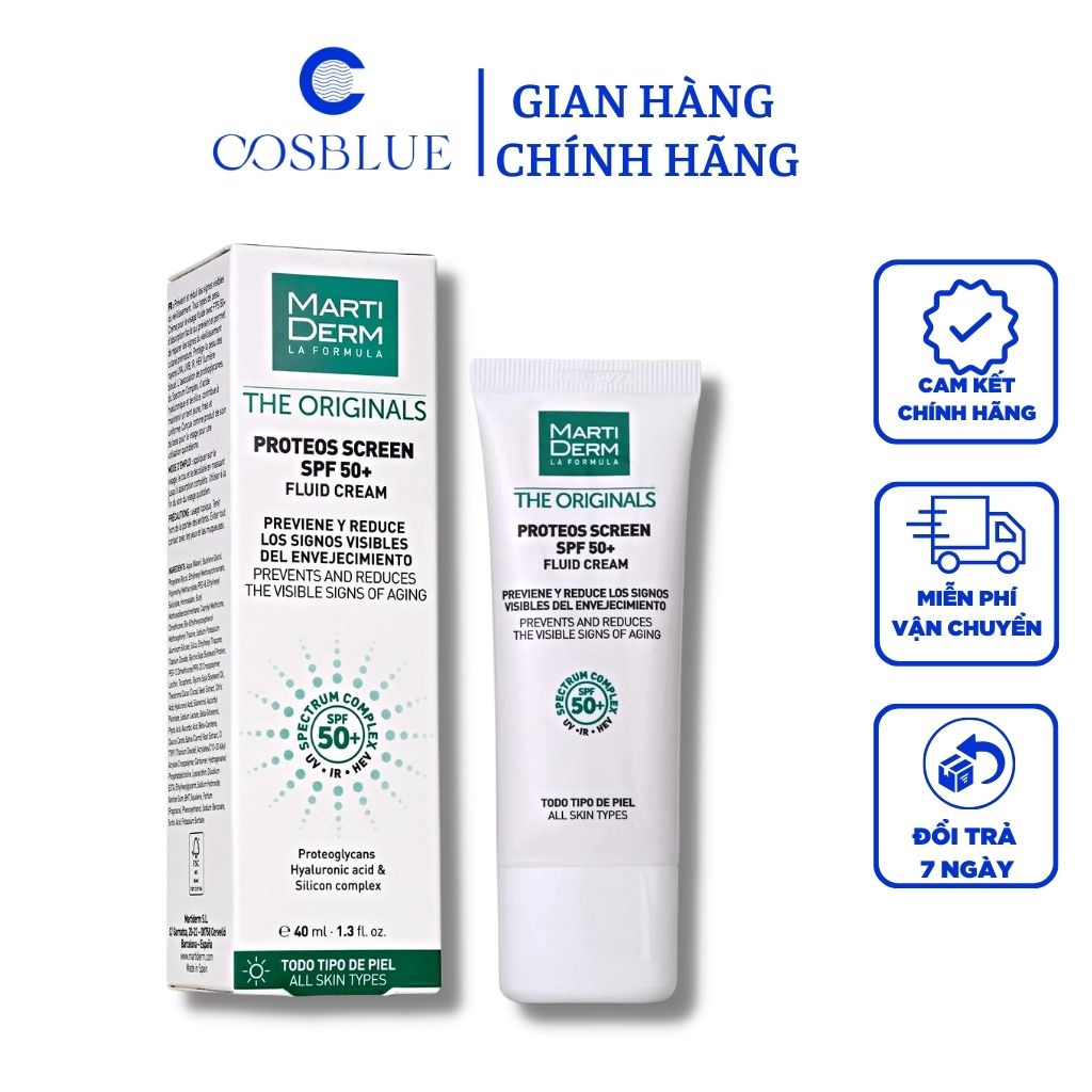 Kem Chống Nắng MartiDerm The Originals Proteos Screen SPF50+ Phổ Rộng Toàn Diện Cho Mọi Loại Da 40ml Chính Hãng