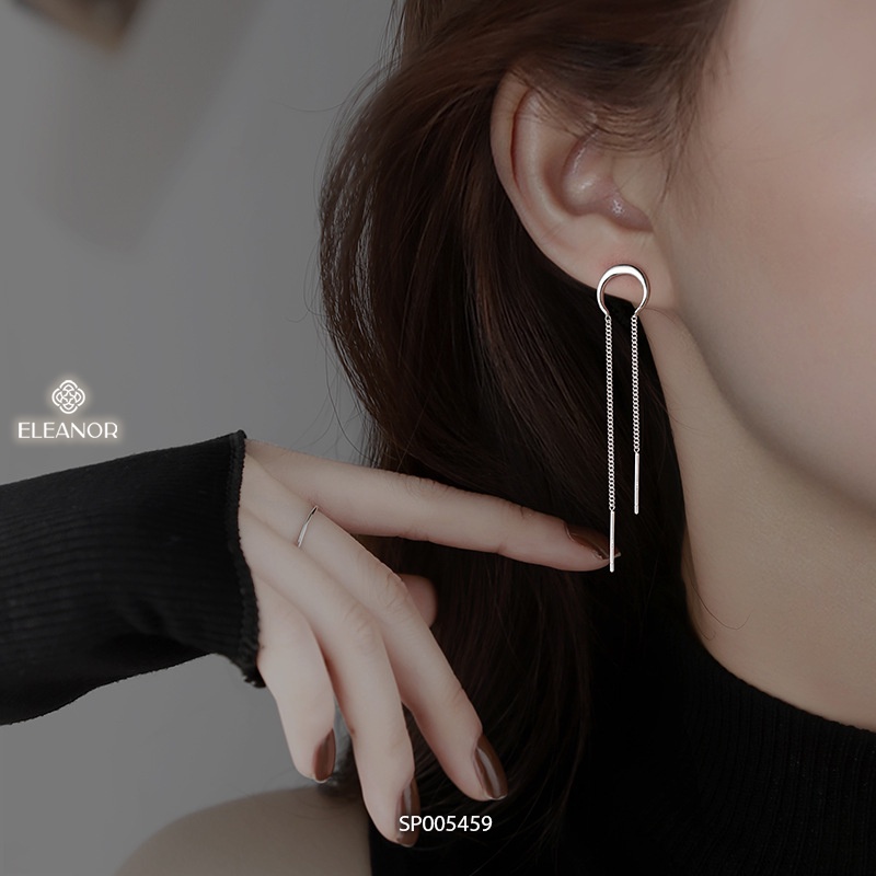 Bông tai nữ chuôi bạc 925 Eleanor Accessories dáng dài thiết kế hình tròn khuyết tua rua phụ kiện trang sức 5459