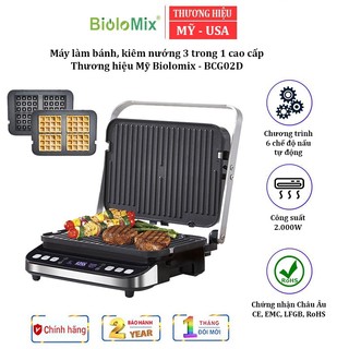 Máy làm bánh kiêm nướng 3 trong 1 cao cấp Thương hiệu Biolomix BCG02D, Công suất 2000W