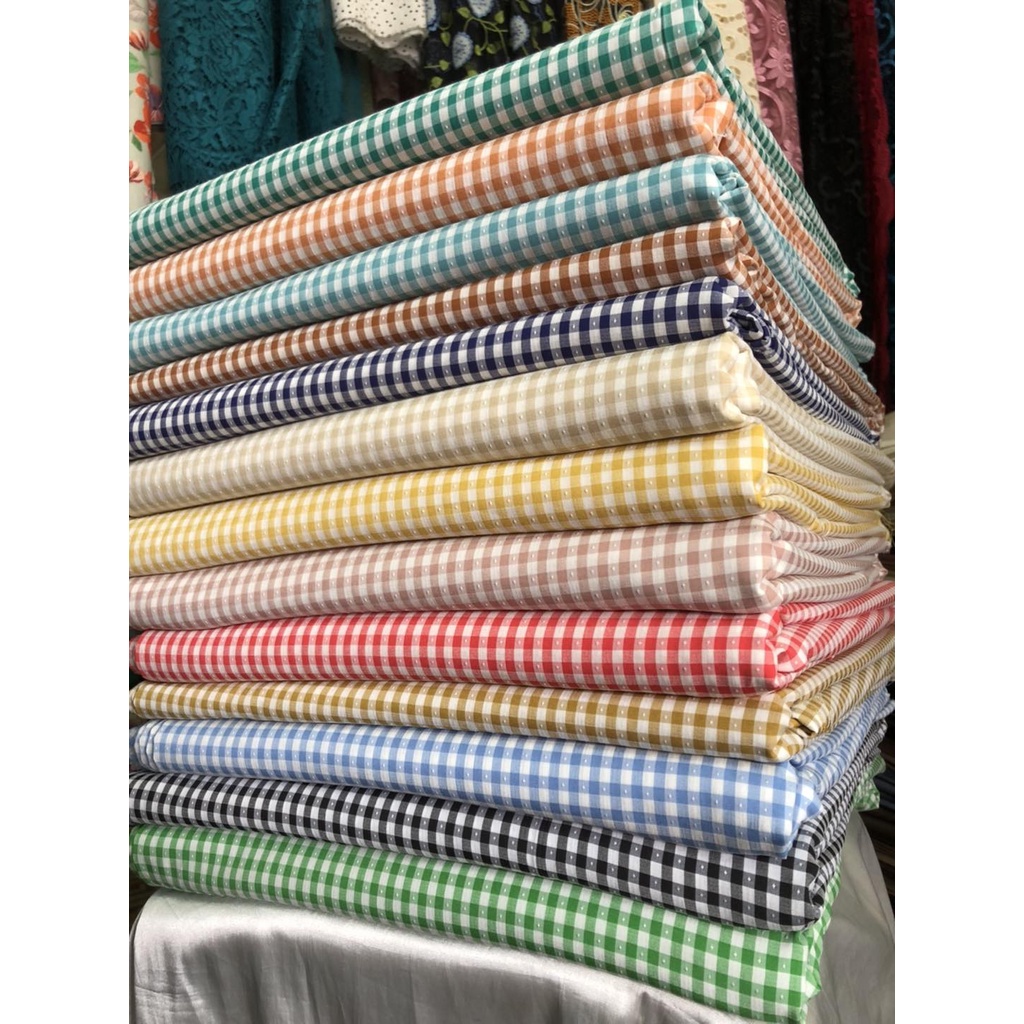 Vải Thô Kẻ Caro Thêu - Mềm Mát - Co Giãn Nhẹ - Khổ 1.5m - May Sơ Mi, Set Bộ, Váy Đầm - Vải Hưng Anh