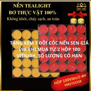 Nến bơ tealight bơ thực vật 100 viên an toàn cháy 3, 4h phù hợp làm nến bơ cúng phật đốt đèn xông tinh dầu trang trí