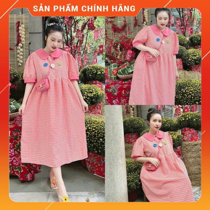 Váy bầu kẻ thiết kế dáng suông rộng tay ngắn -chất mềm, siêu xinh cho mẹ bầu đi làm , đi chơi, freesize