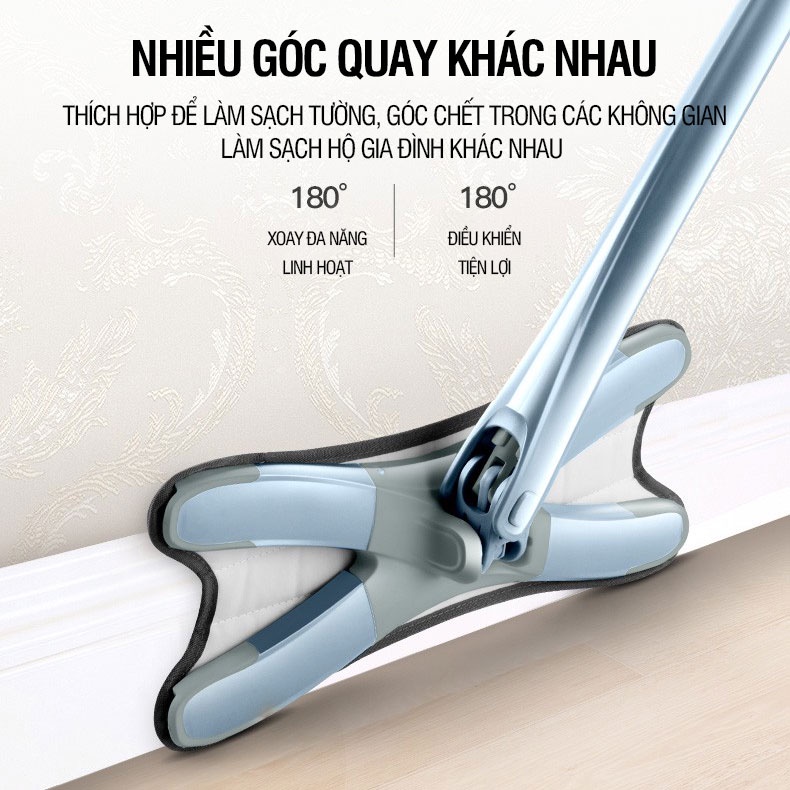 Cây lau nhà tự vắt Kitimop-DRY hình chữ X, lau khô và lau ướt, thanh thép không gỉ, khớp xoay 360 độ, 2 bông lau