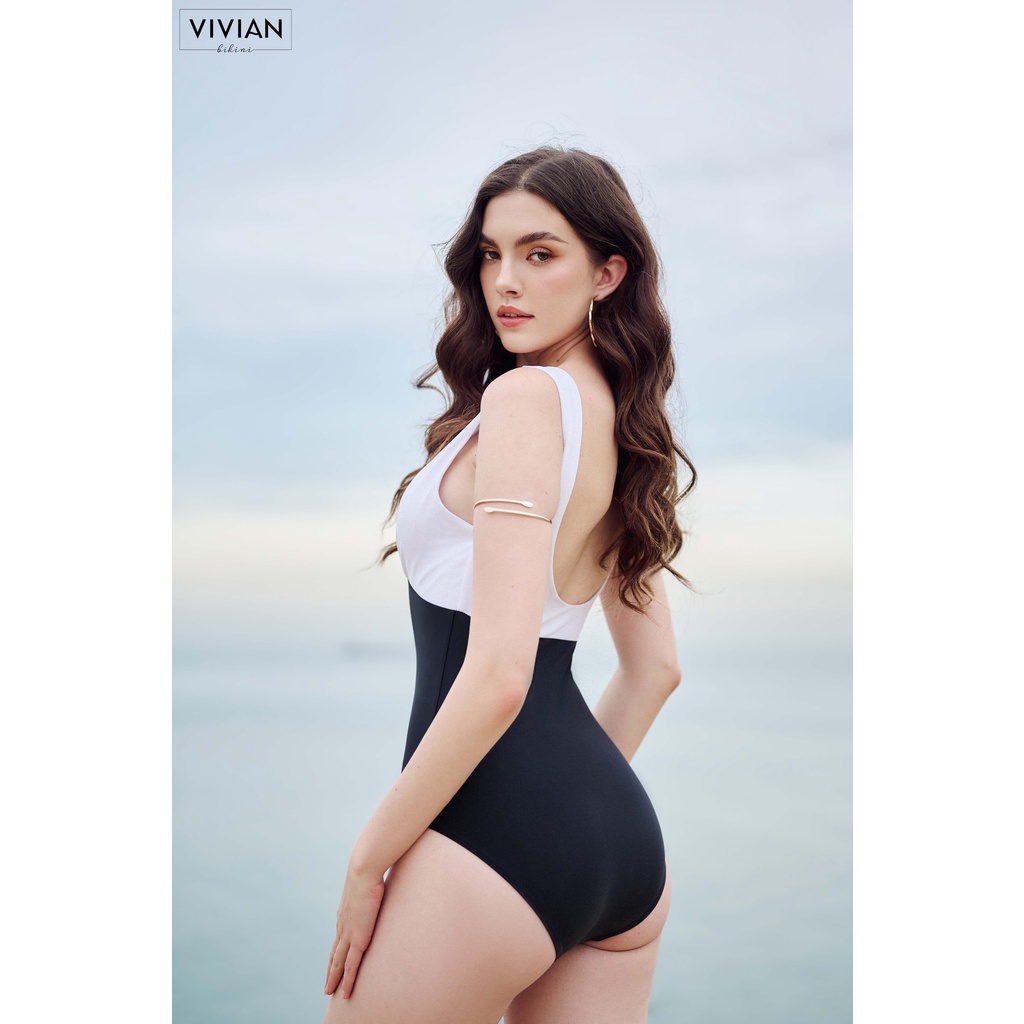Đồ bơi nữ cao cấp 𝐕𝐈𝐕𝐈𝐀𝐍 dạng một mảnh 3 lỗ, đính nút - Trắng - VS072_WH