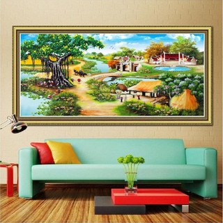 Tranh thêu chữ thập Phong Tranh thêu chữ thập Làng Quê Việt LV3310-120x65cm