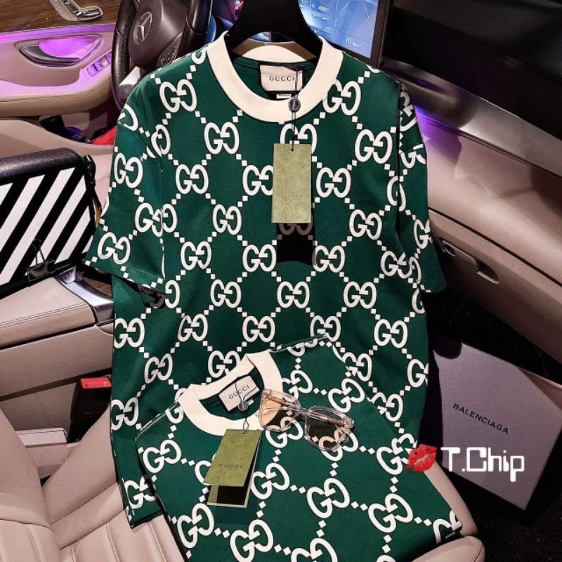 Áo Thun In Mắt Xích GG Chất Cotton Khô 3158💕Áo Phông Nam Nữ Hàng Chuẩn Unisex