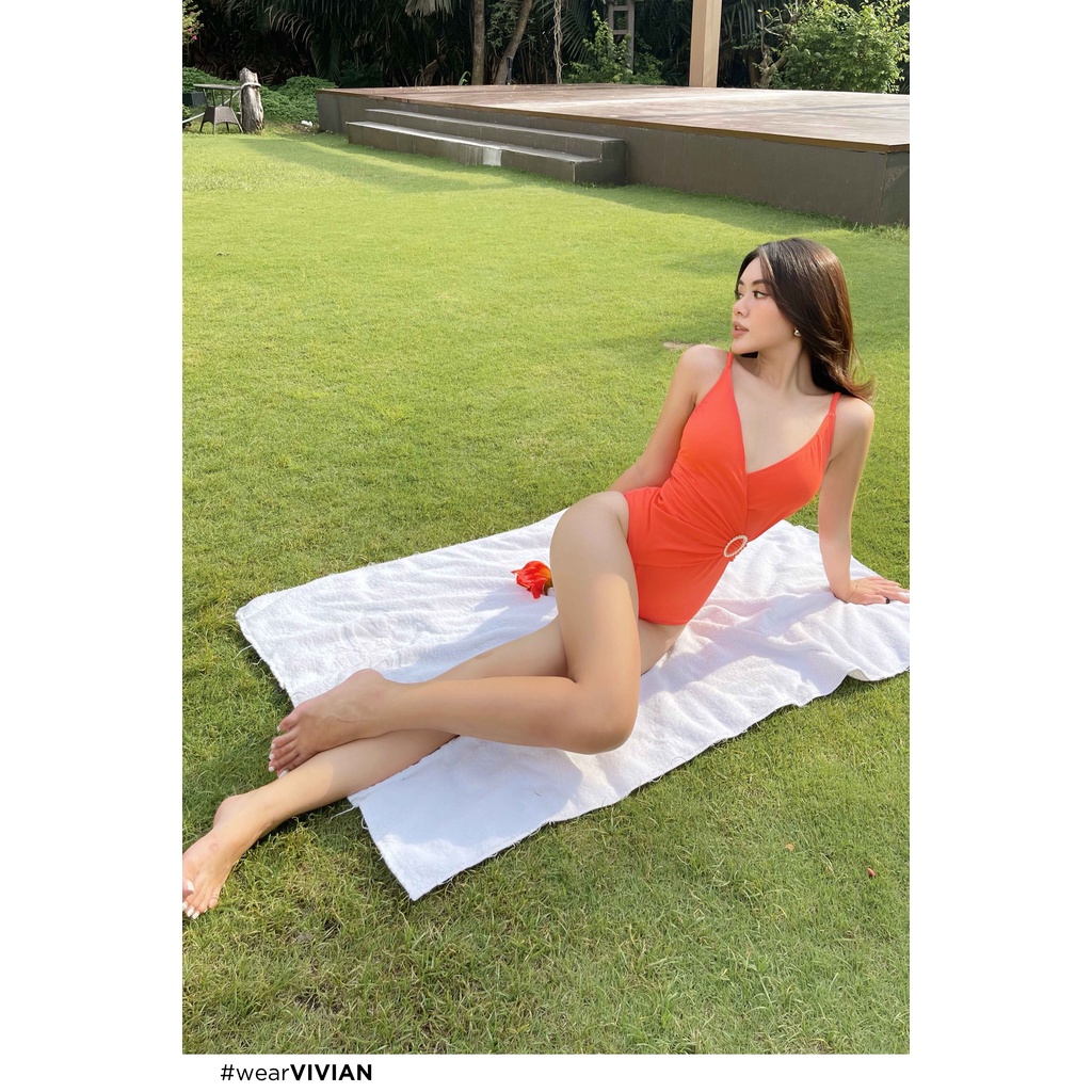 Đồ bơi nữ cao cấp 𝐕𝐈𝐕𝐈𝐀𝐍 dạng một mảnh cổ V, có đai cách điệu - màu Cam - VS169_OR