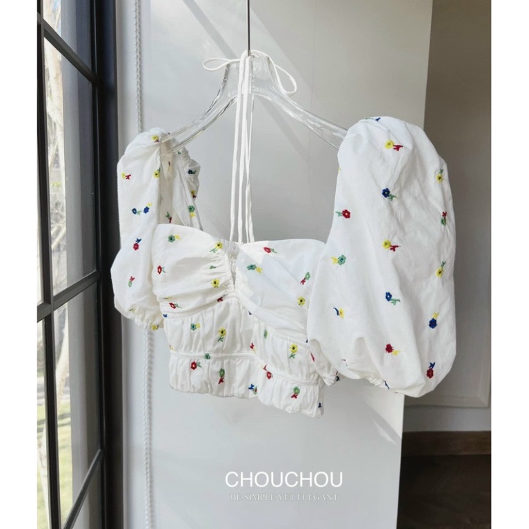 Áo Hoa Nhí Tay Bồng Cổ Yếm Phong Cách Tiểu Thư GKT (HỎA TỐC)