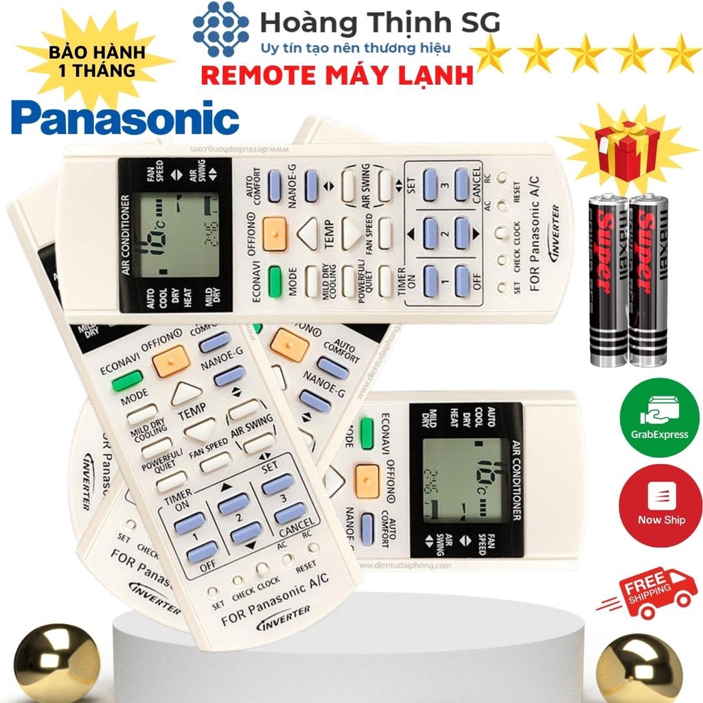 Điều khiển điều hòa Panasonic Inverter 2 chiều, remote máy lạnh panasonic tặng kèm pin