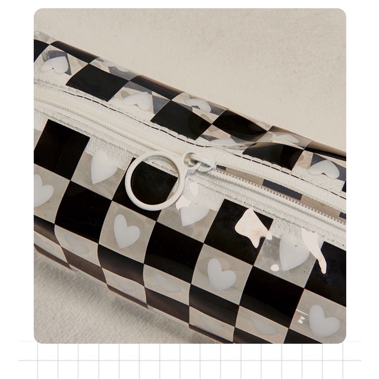 Túi Đựng Bút Chất Liệu PVC Trong Suốt Hoạ Tiết Caro Nhiều Hình Dễ Thương, Sức Chứa Lớn