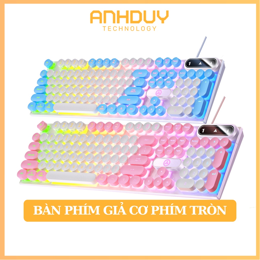 Bàn phím phím tròn giả cơ có dây Yindiao K600 gõ êm và nhạy Led Rainbow xuyên phím cực đẹp - Hàng chính hãng