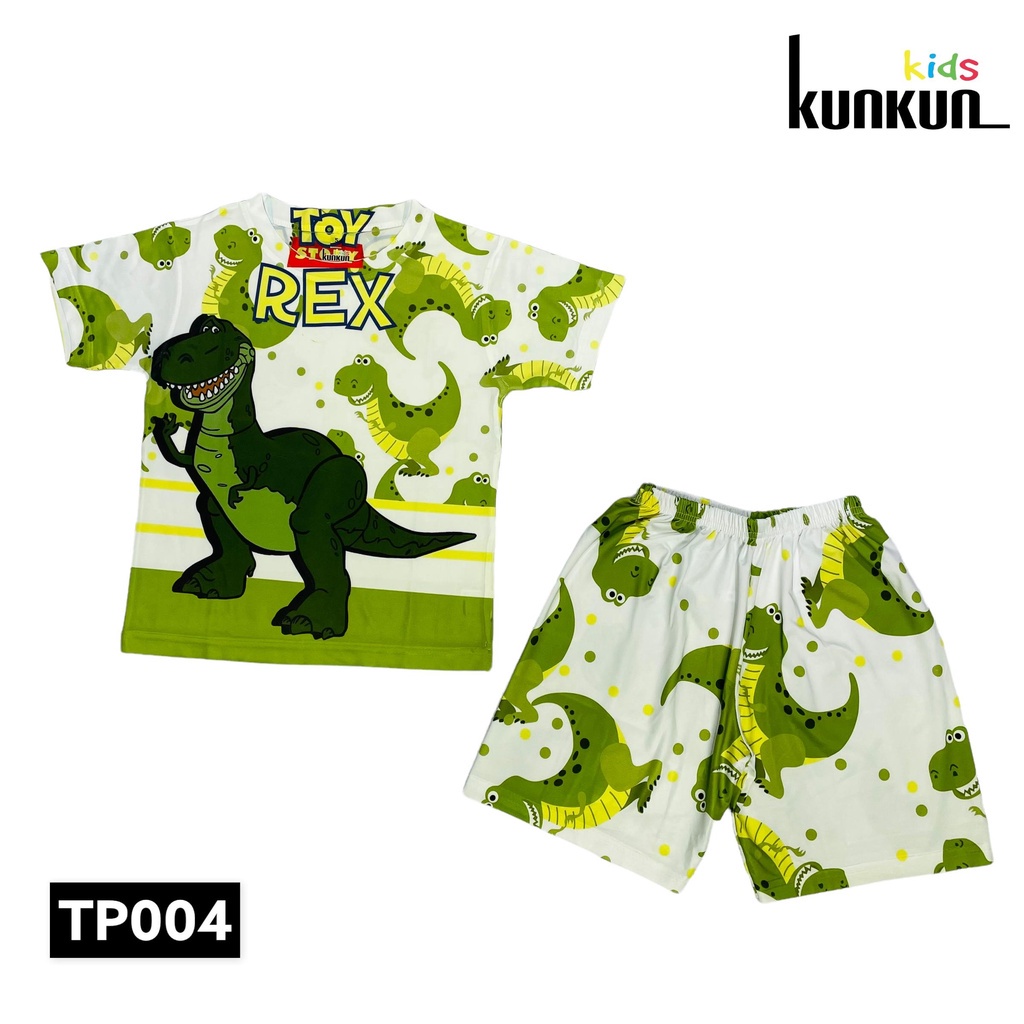 Quần áo trẻ em hình khủng long t-rex size đại từ 10-40kg Kunkun Kid TP004 - Bộ cộc tay bé trai thun lạnh thoáng mát