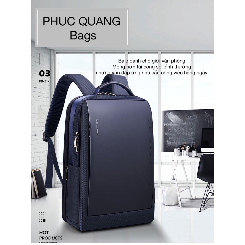 BALO LAPTOP CÔNG SỞ kiểu dáng thời trang,trẻ trung, chất liệu vải oxford chống nước, thương hiệu chính hãng WilliamPOLO