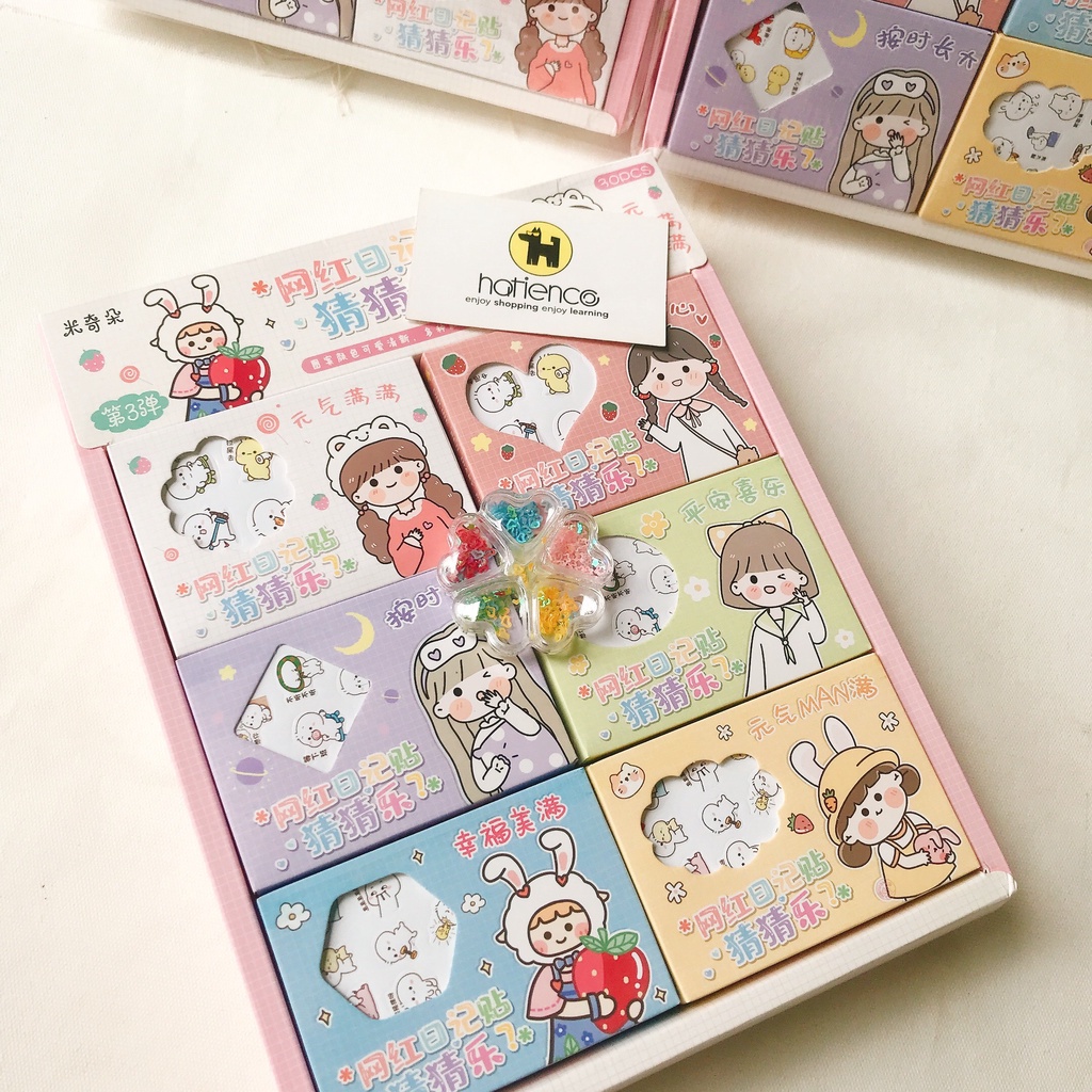 Hộp 12 tấm sticker cute, hình dán dễ thương