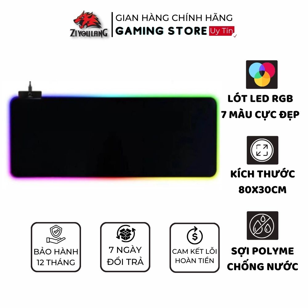 Lót Chuột Led RGB Size 80X30CM ZiyouLang Bề Mặt Speed Đèn Led Cực Đẹp Kê Cả Phím Và Chuột