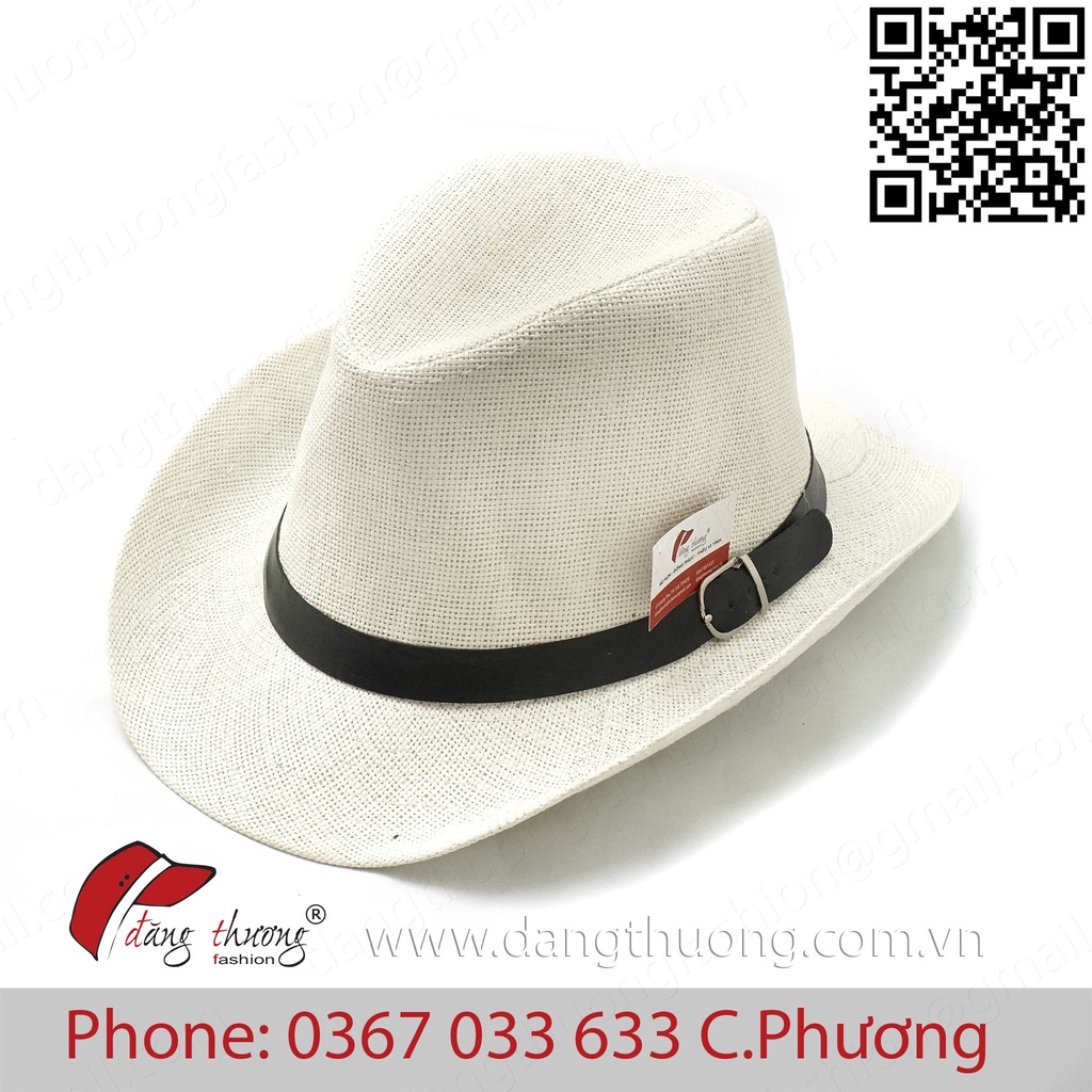 Mũ nón Phớt Cowboy Cao bồi thời trang chất liệu cói MÀU TRẮNG KEM và nhiều màu khác