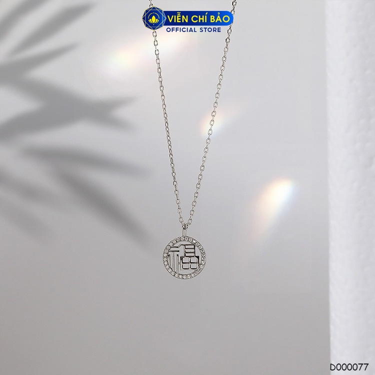 Dây chuyền bạc nữ chữ Phúc đính đá bạc ý 925 thời trang phụ kiện trang sức Viễn Chí Bảo D000077