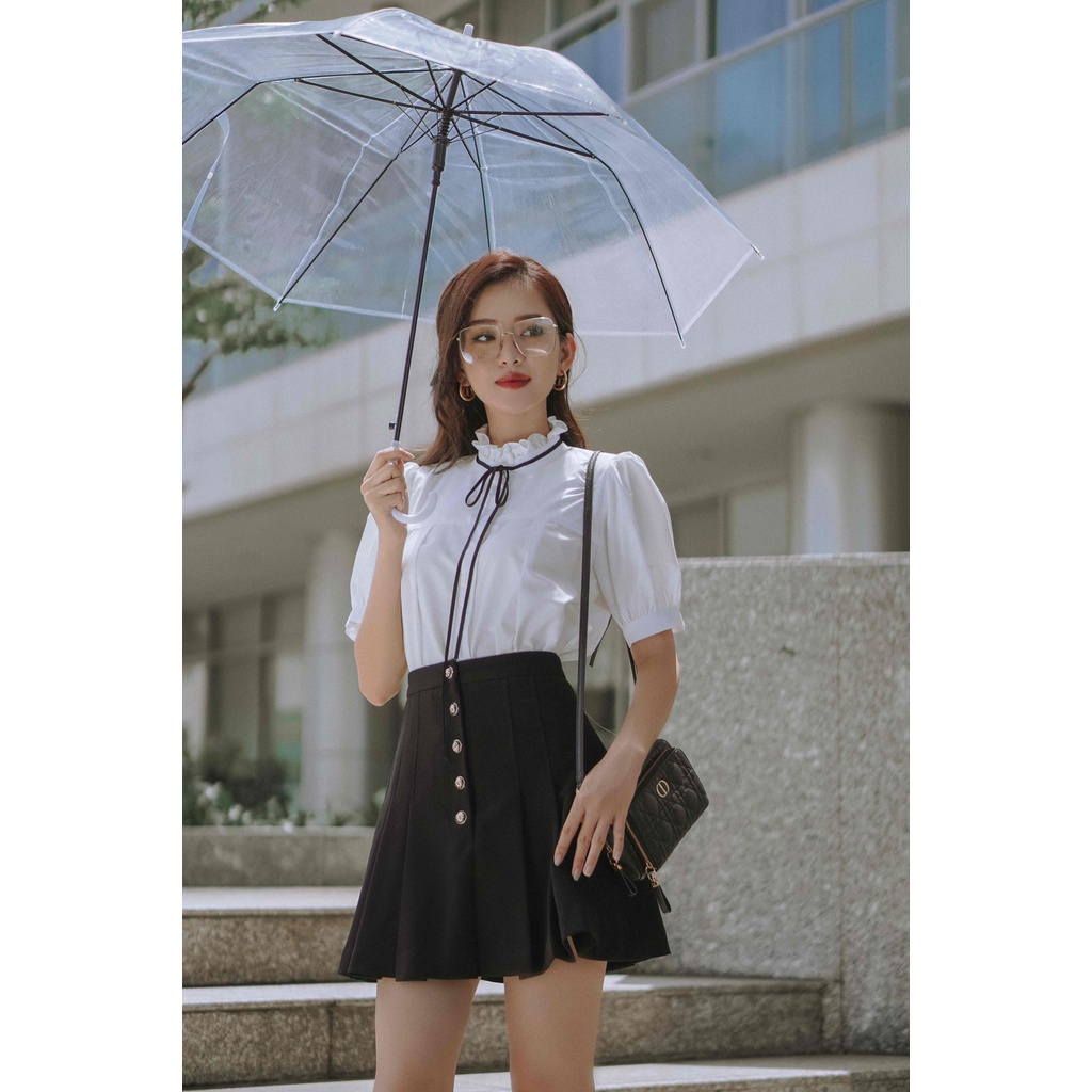 Chân váy mini xếp ly cài cúc trang trí HUONG BOUTIQUE HBZ457