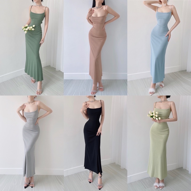 Váy 2s ôm body dáng dài thắt nơ chất liệu thun co giãn HOT