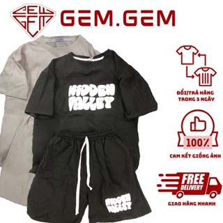 Bộ thun cộc tay HIDDEN nam nữ unisex in chữ nổi ulzzang form rộng 🌸 Set đồ unisex Hàn Quốc áo phông quần short đùi