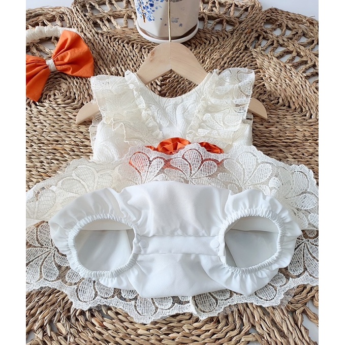Body Handmade trắng nơ vàng bé gái phối nơ kèm nón 4kg-12kg