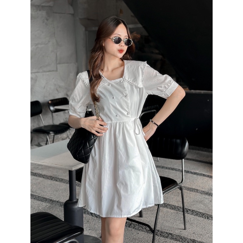 [RÁCH STORE] Đầm Babydoll - 289 - Cổ Thuỷ Thủ - Nút Bọc - Cột Eo