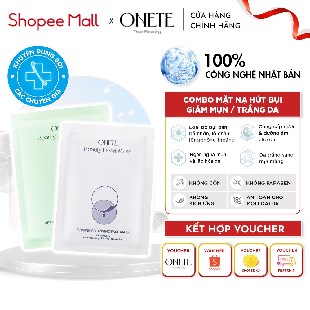 Combo mặt nạ hút bụi giảm mụn và mặt nạ hụt bụi trắng da Onete