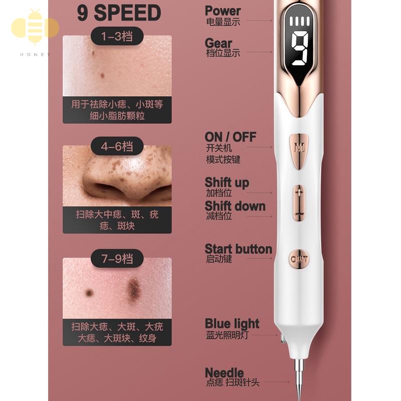 ✔✤●HÀNG CÓ SẴN  Máy xóa vết thâm trên da mặt LCD 9 cấp Xóa nốt ruồi Xóa hình xăm Laser Plasma Pen Máy trị