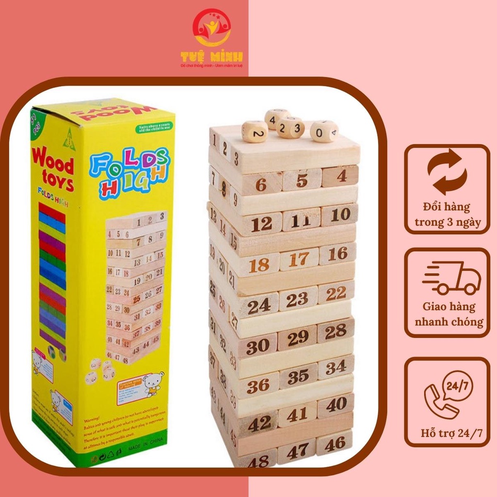Đồ Chơi Rút Gỗ 48 Thanh Kèm 4 Viên Xúc Xắc Cho Bé Phát Triển Sự Khéo Léo