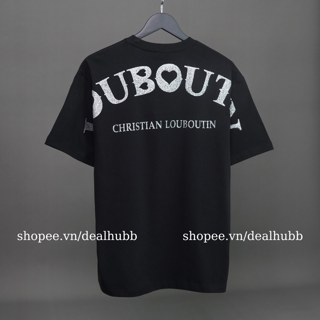 Áo louboutin chữ kim tuyến nam nữ phong cách luxury and casual Áo thun louboutin nam nữ form rộng vải cotton organic