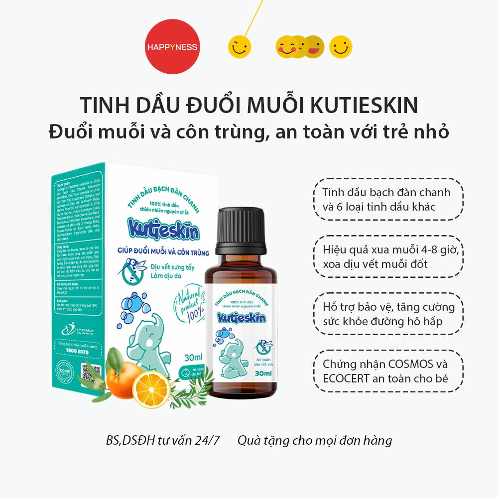 Tinh dầu đuổi muỗi Kutieskin - Hiệu quả xua muỗi tới 8h - An toàn cho mẹ và bé - Lọ 30ml