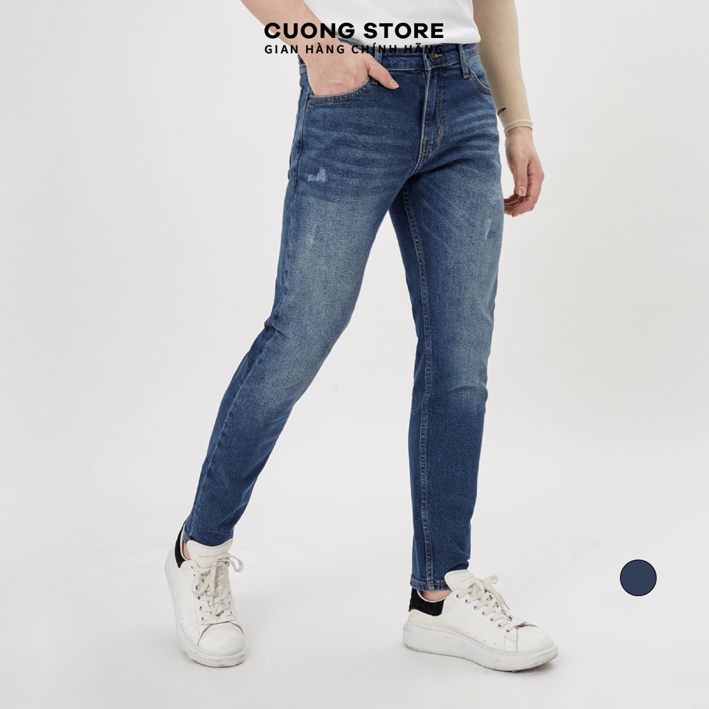 Quần jean dài nam cao cấp xanh denim MRC chất cotton cao cấp, form ôm vừa vặn, rách nhẹ trẻ trung - MENFIT