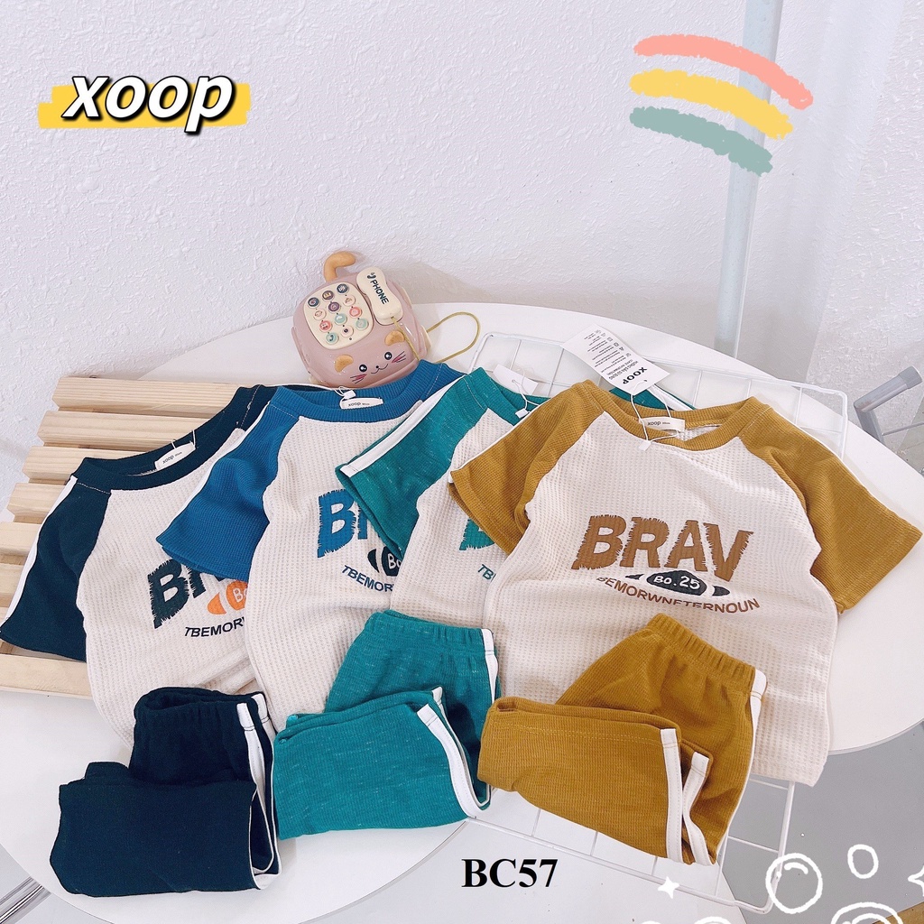 Bộ cộc tay cotton tổ ong-Đồ Bộ cộc tay XOOP in chữ BRAV cho bé (9-19kg) BC57,Bộ đồ quần áo trẻ em  mặc trong nhà PhúcYến