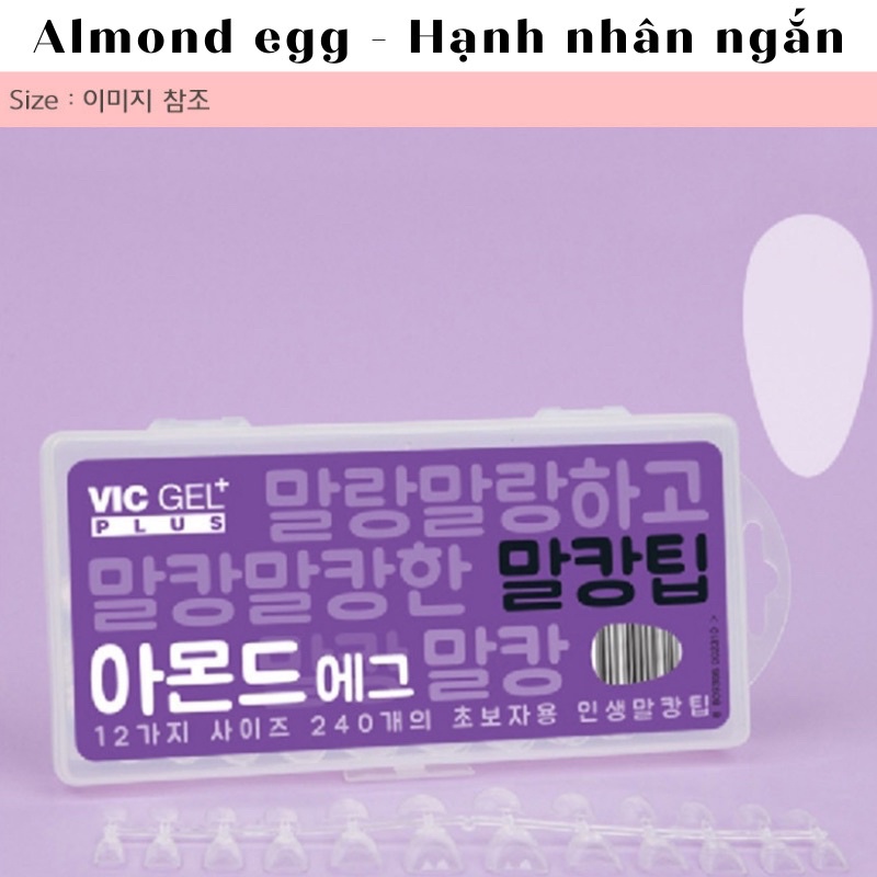 Móng up dẻo, mỏng, up được bằng base gel Hàn Quốc form almond egg (12size 240 móng)