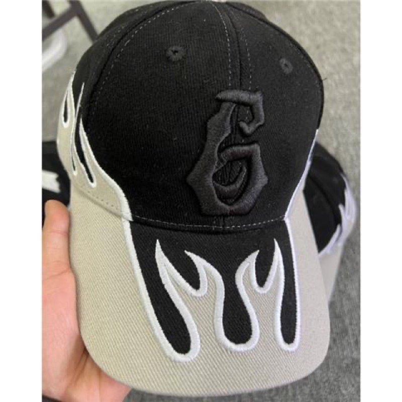 Mũ lưỡi chai hoạ tiết lửa,logo thêu phong cách hiphop,ulzzang