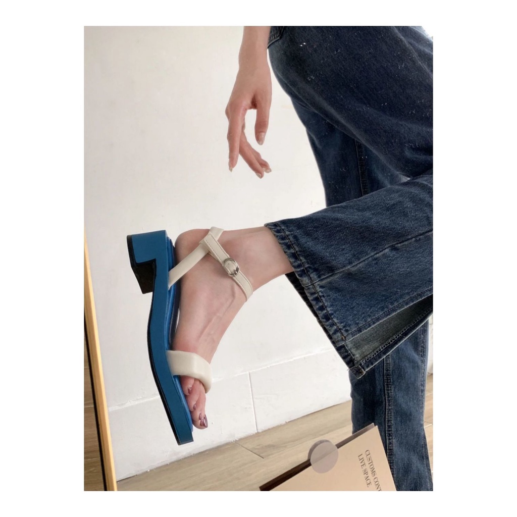 2023 Mới Xăng đan Cao Gót Hở Ngón Mũi Vuông Thời Trang Đi Biển