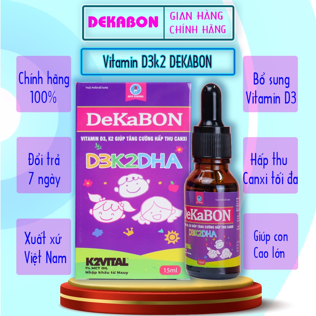 Vitamin D3k2 Dekabon 15ml - Bổ Sung Vitamin, DHA, Canxi cho trẻ từ 0 tháng trở lên