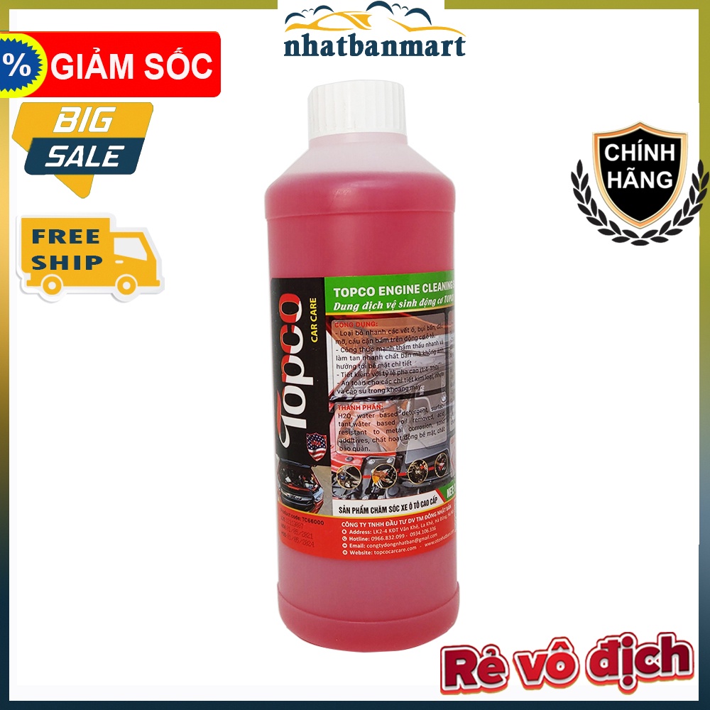 Dung Dịch Nước Rửa Khoang Máy Oto Vệ Sinh Động Cơ Làm Sạch Các Vết Dầu Mỡ Vết Hoen Ố Topco 1 Lít Hàng Mới