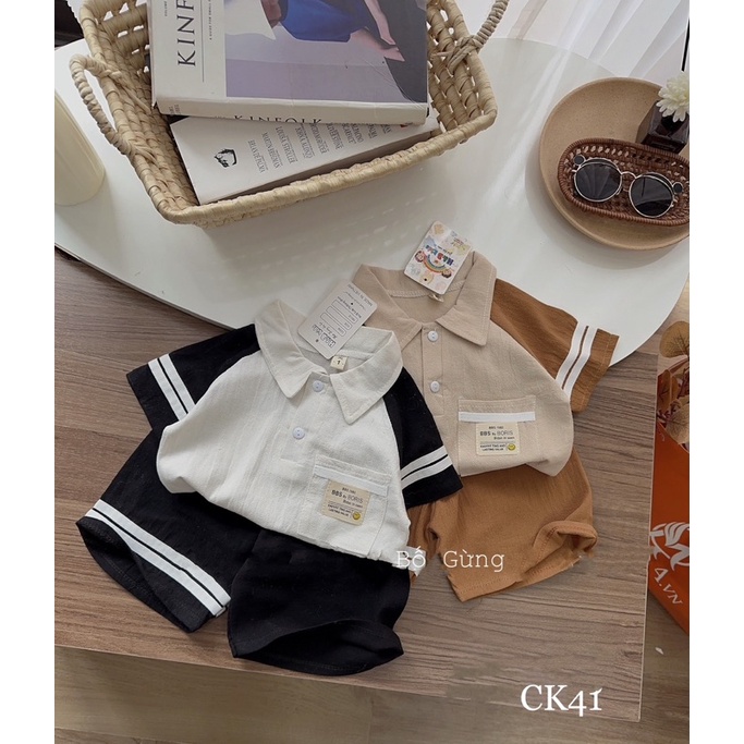 bộ đũi cổ bẻ 2 sọc
