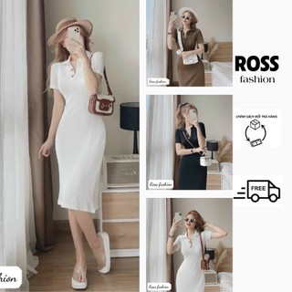 Đầm suông body nữ vải thun xốp như hình, đầm basic thiết kế cổ bẻ phong cách ulzzang cực tôn dáng ross fashion