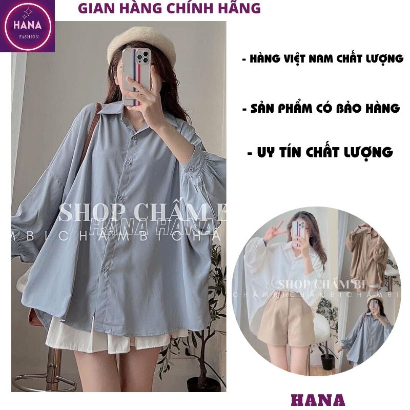 Áo sơ mi tay bồng tiểu thư bánh bèo dễ thương form rộng ulzzang, Áo sơ mi trơn hàn quốc đơn giản mix đồ cực đẹp - HANA