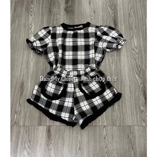 Set bộ thô kẻ đen trắng tay bồng