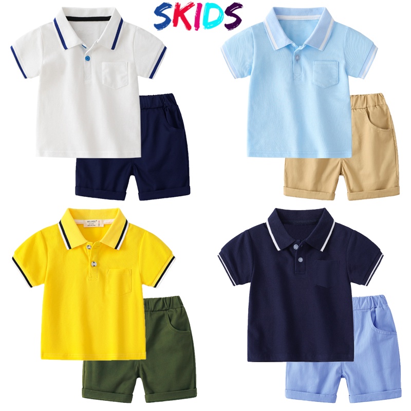 Bộ quần áo polo bé trai cộc tay mùa hè hàn quốc thời trang trẻ em SKIDS