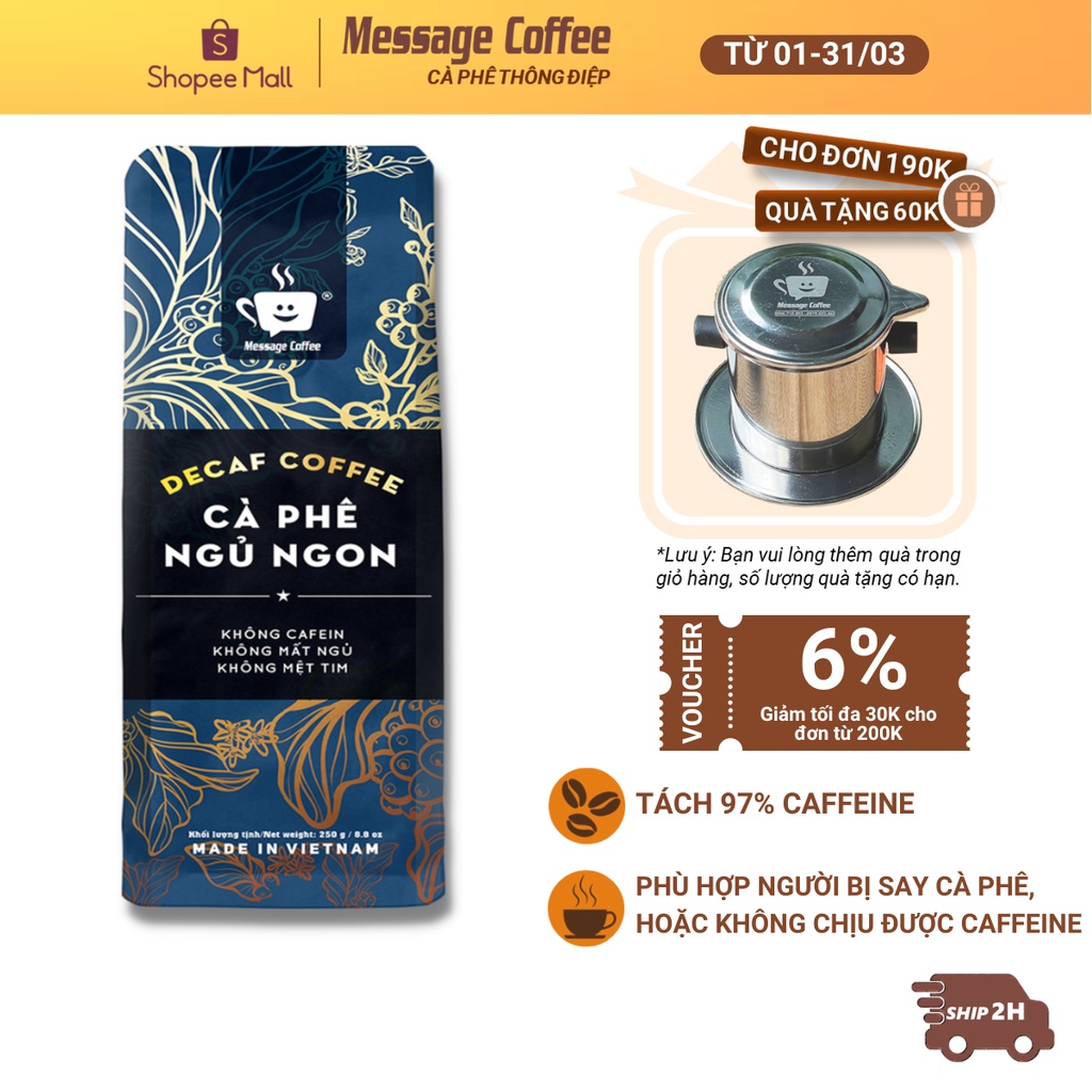 Cà phê Decaf Cao Cấp - Cafe robusta tách cafeine, dành cho người nhạy cảm với cafeine, không mất ngủ