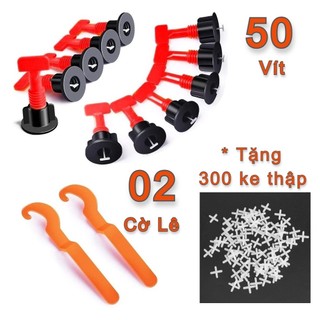 Combo Ke Lát Gạch Tái Sử Dụng Dạng Vít Vặn 50 Chiếc Kèm 02 Kìm Móc Tặng Ke Chữ Thập ( Màu Ngẫu Nhiên)