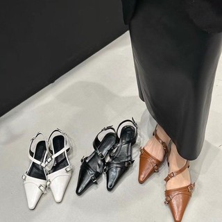 Giày Sandal Đế Thấp Mũi Nhọn Phối Dây Xinh Xắn Dành Cho Nữ