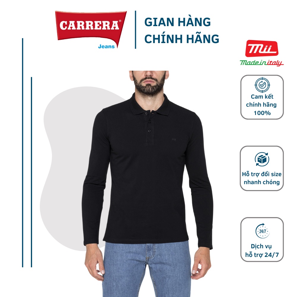 ÁO POLO DÀI TAY NAM COTTON TRƠN MÀU ĐEN - CARRERA JEANS - NHẬP KHẨU CHÍNH HÃNG TỪ ITALIA - 8220075A