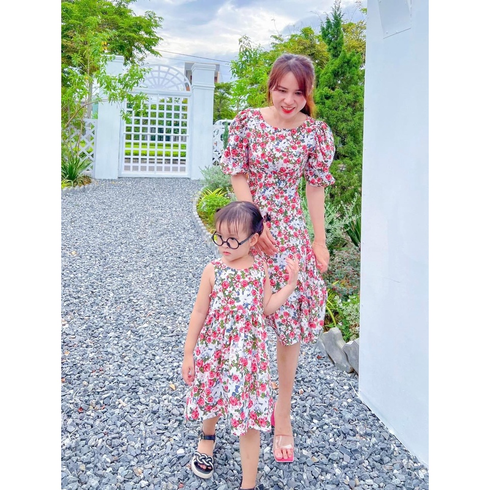 COMBO VÁY MẸ VÀ BÉ HỌA TIẾT HOA CỎ MÙA XUÂN SIÊU XINH