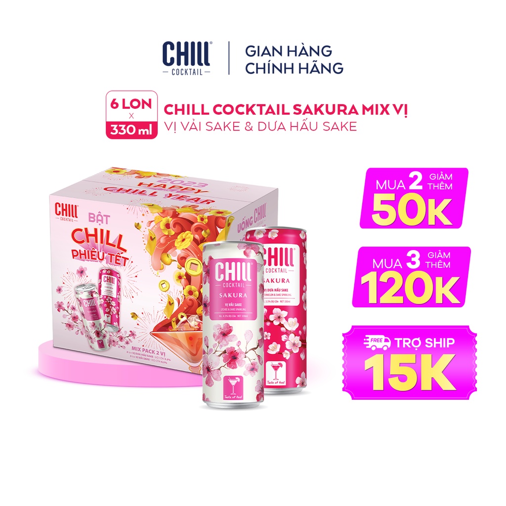 Thùng 6 lon Chill Cocktail Sakura 330ml lon